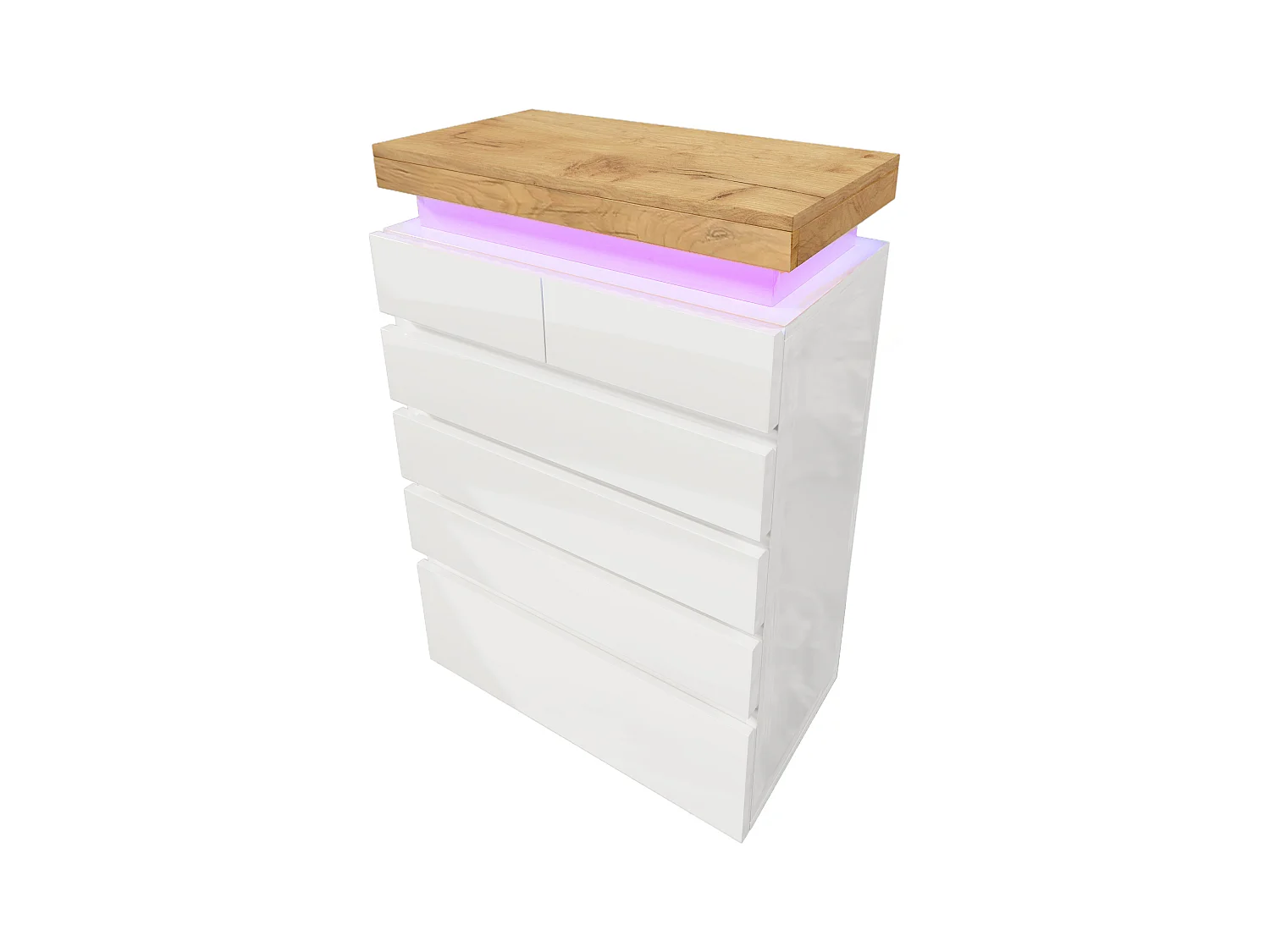 Commode avec 6 tiroirs - 73 x 39 x 115 cm - LEDs - Panneau de particules - pour salon et chambre - Blanc
