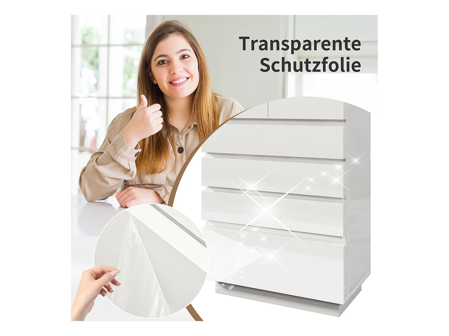 Ladekast met 6 lades - 73 x 39 x 115 cm - LED's - Spaanplaat - voor woon- en slaapkamer - Wit