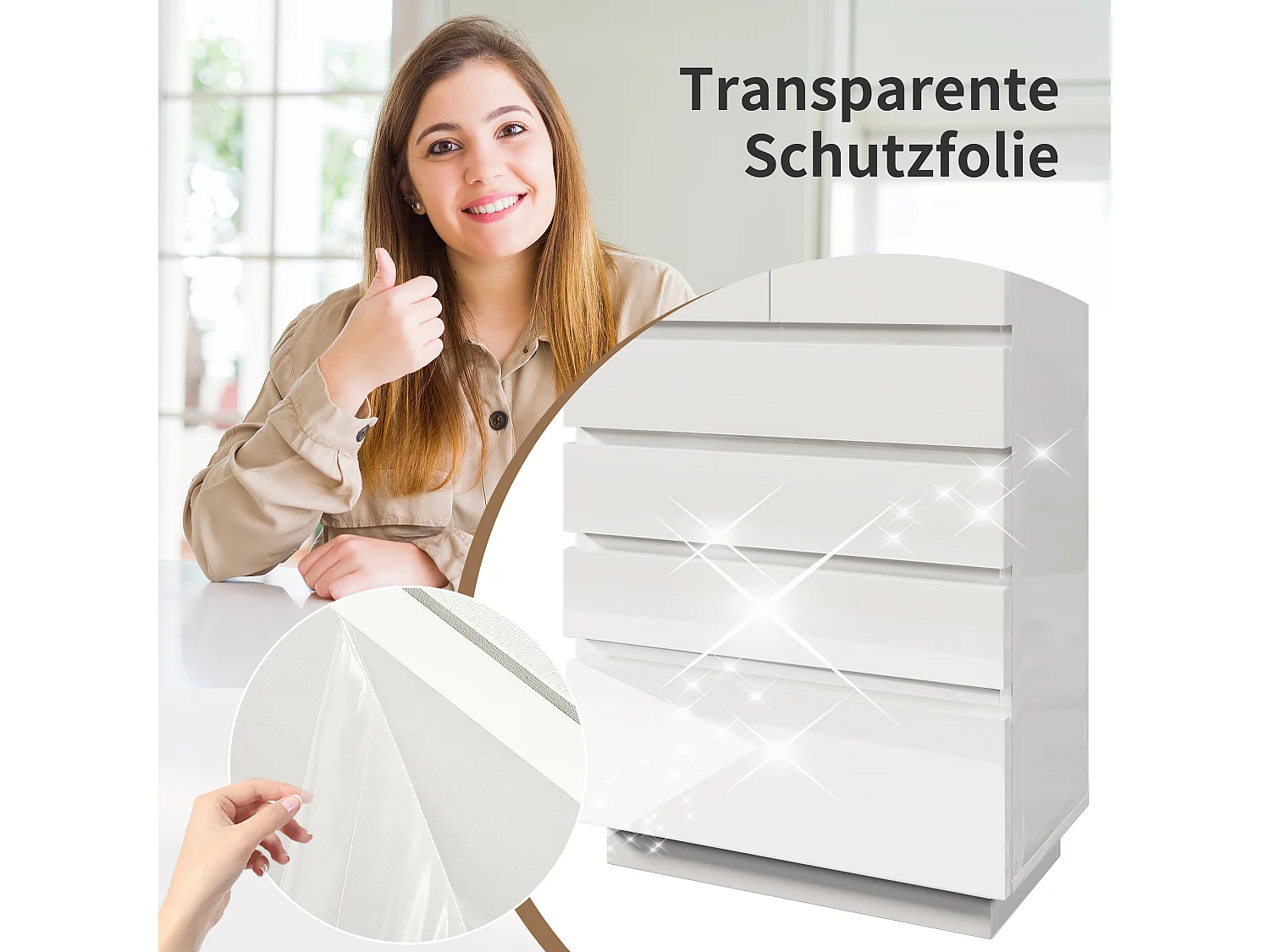 Cassettiera con 6 cassetti - 73 x 39 x 115 cm - LED - Truciolare - per soggiorno e camera da letto - Bianco