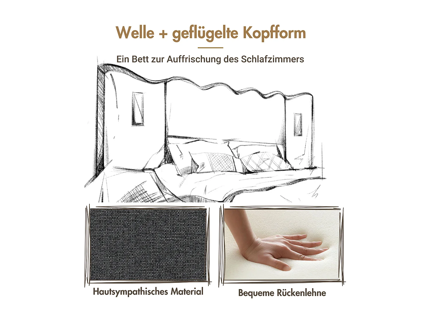 Letto contenitore 160 x 200 cm con testiera ampia - Lampada da lettura e prese USB + Type-C - Tessuto di lino e legno massello - Grigio (senza materasso)