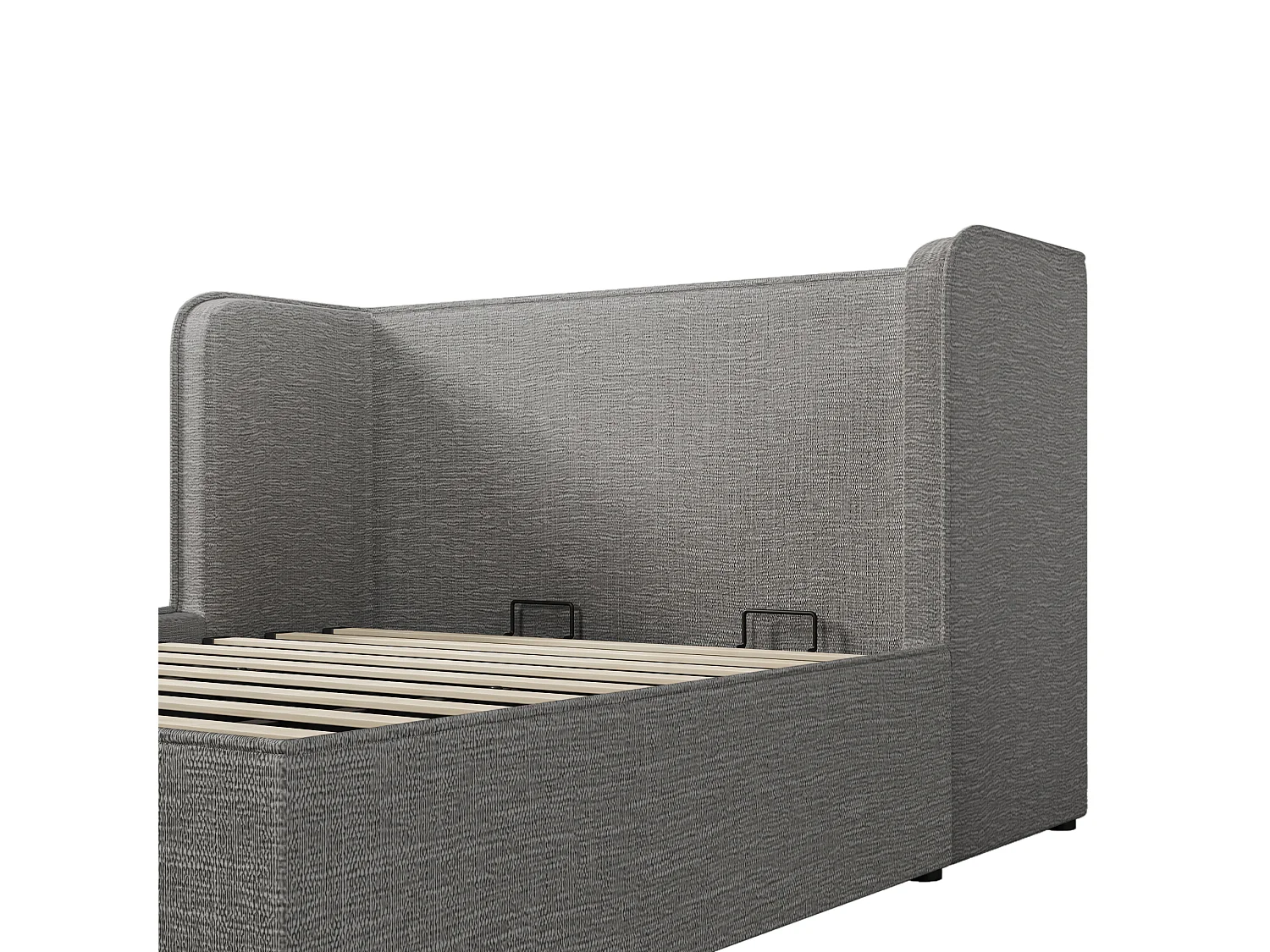 Letto contenitore 180 x 200 cm con testiera e supporti laterali - Rete sfoderabile - Tessuto Lino - Grigio (senza materasso)