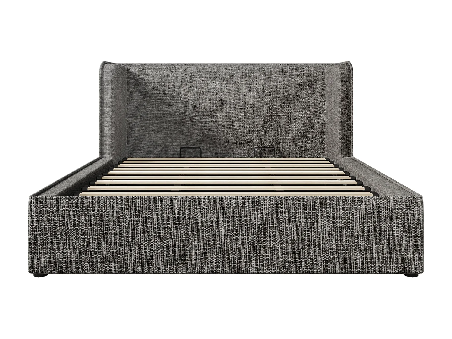 Letto contenitore 180 x 200 cm con testiera e supporti laterali - Rete sfoderabile - Tessuto Lino - Grigio (senza materasso)