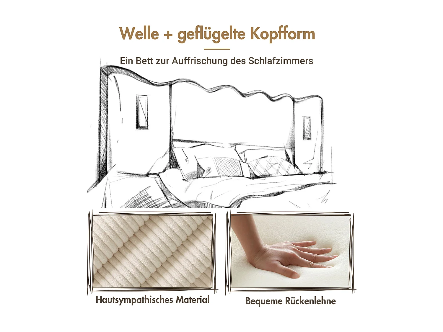 Letto contenitore 180 x 200 cm con testiera ampia - Lampada da lettura e prese USB + Type-C - Tessuto lino e legno massello - Crema (senza materasso)