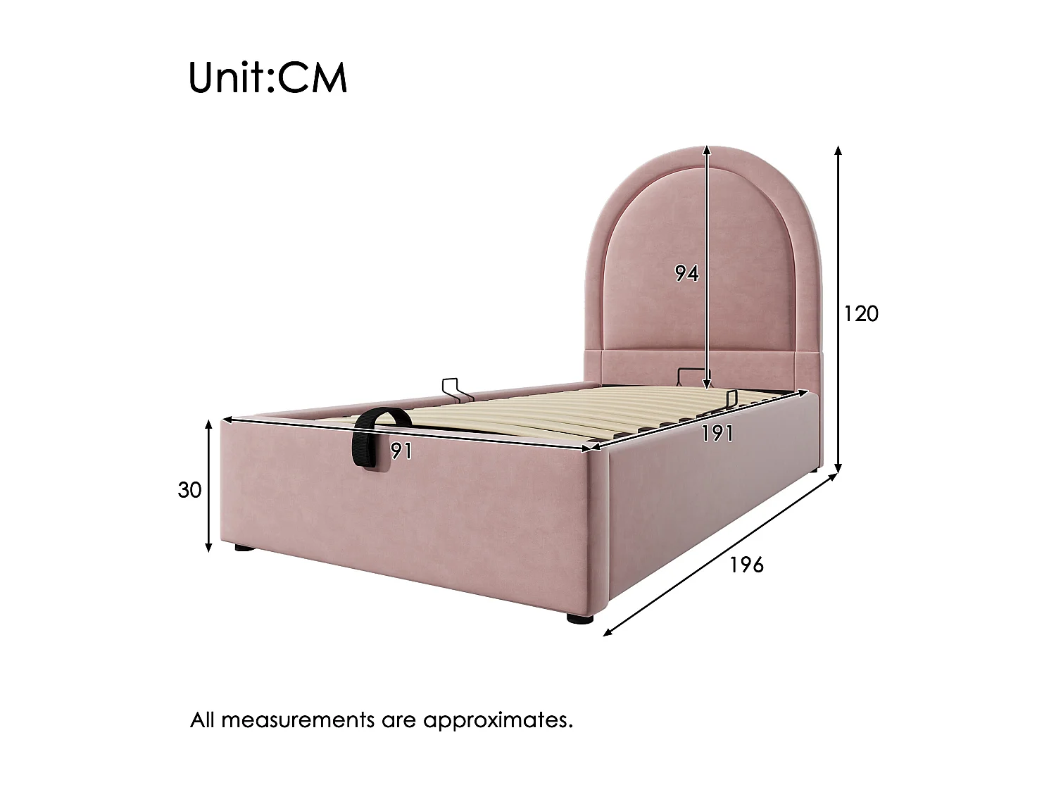 Opbergbed 90 x 190 cm met rond hoofdeinde - Fluweel - Cosmic patroon - Roze (zonder matras)