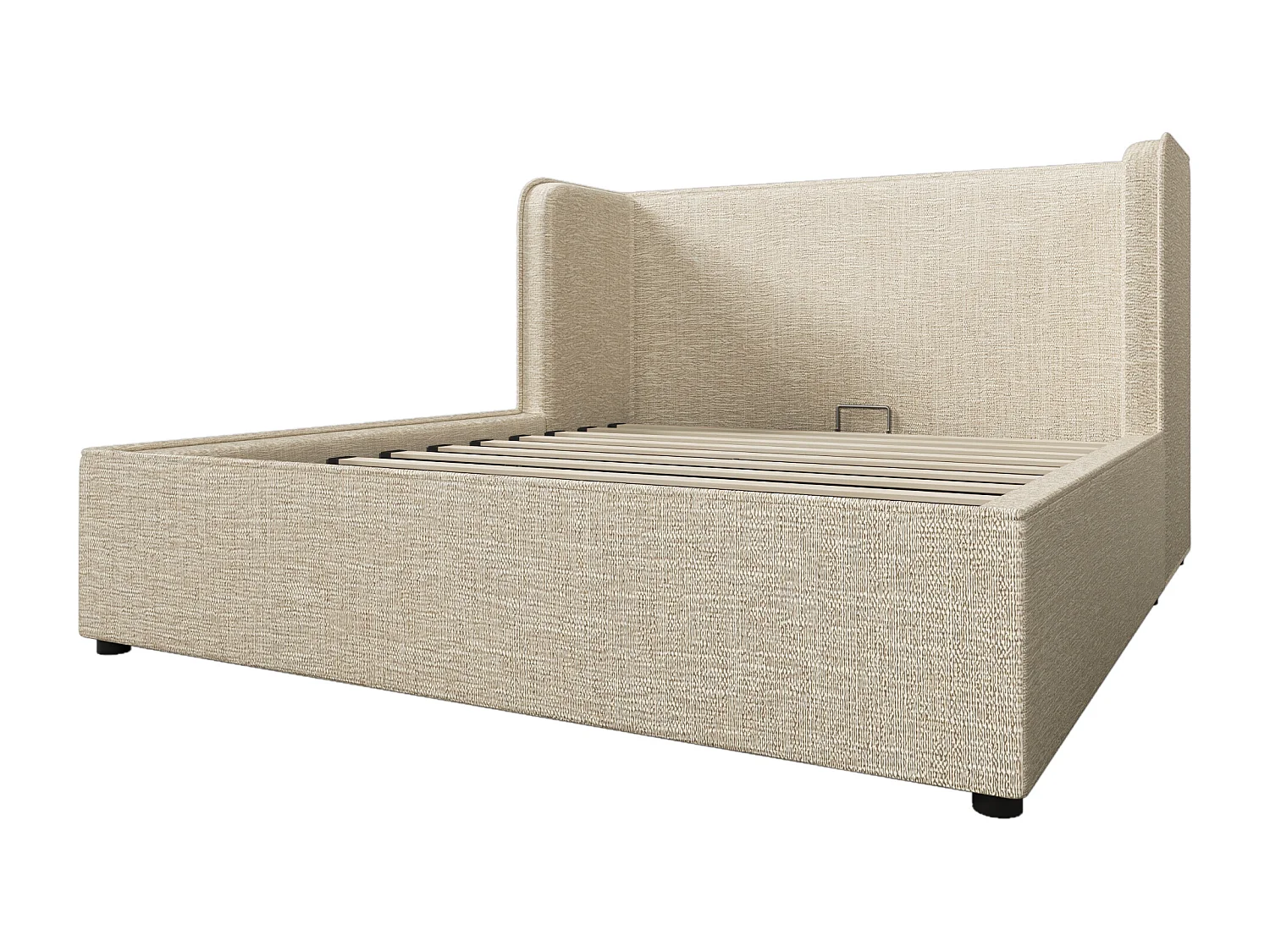 Łóżko ze schowkiem 160 x 200 cm z zagłówkiem i wspornikami bocznymi - Zdejmowane pokrycie dna łóżka - Tkanina lniana - Beżowy (bez materaca)