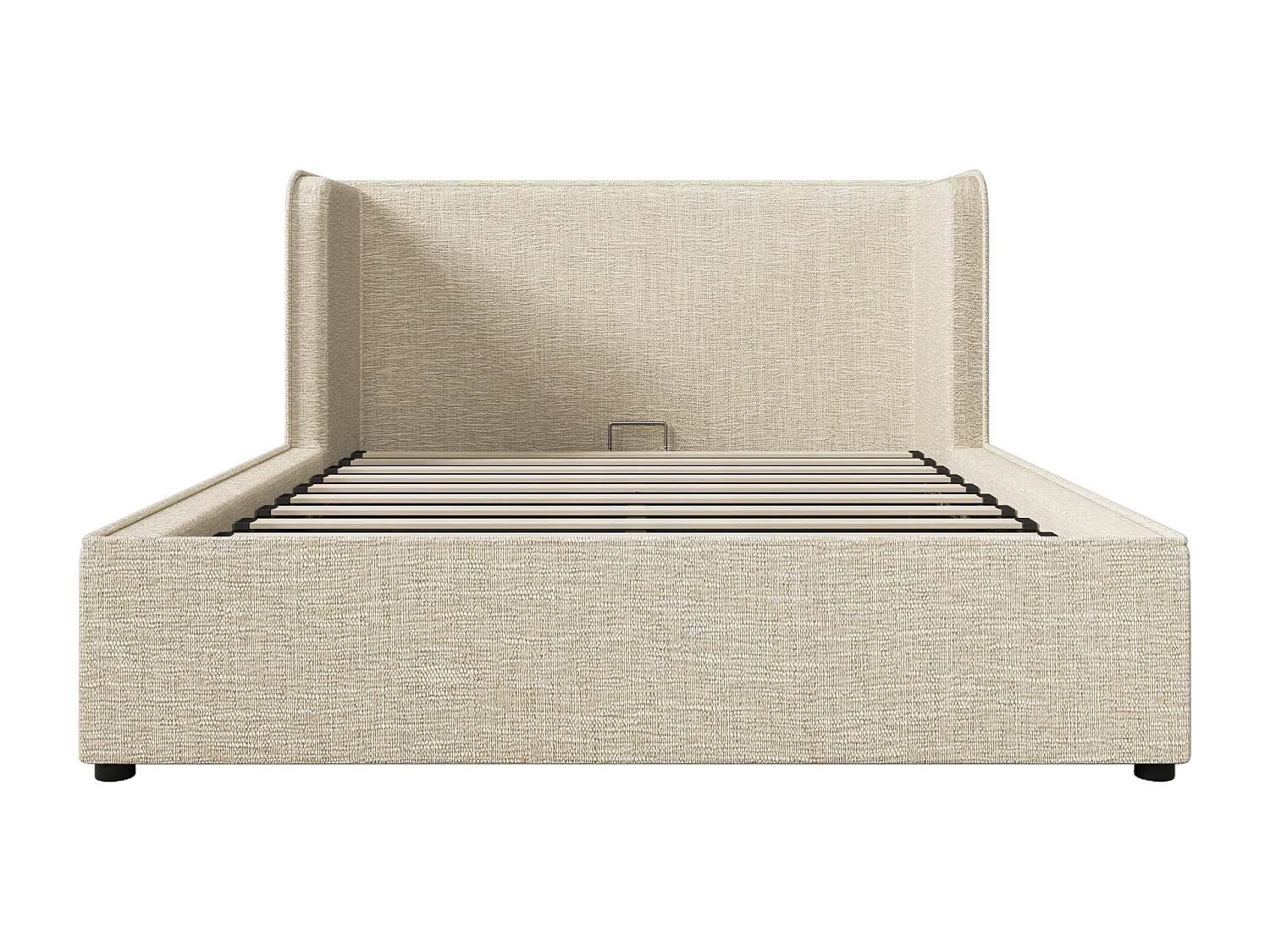 Łóżko ze schowkiem 160 x 200 cm z zagłówkiem i wspornikami bocznymi - Zdejmowane pokrycie dna łóżka - Tkanina lniana - Beżowy (bez materaca)