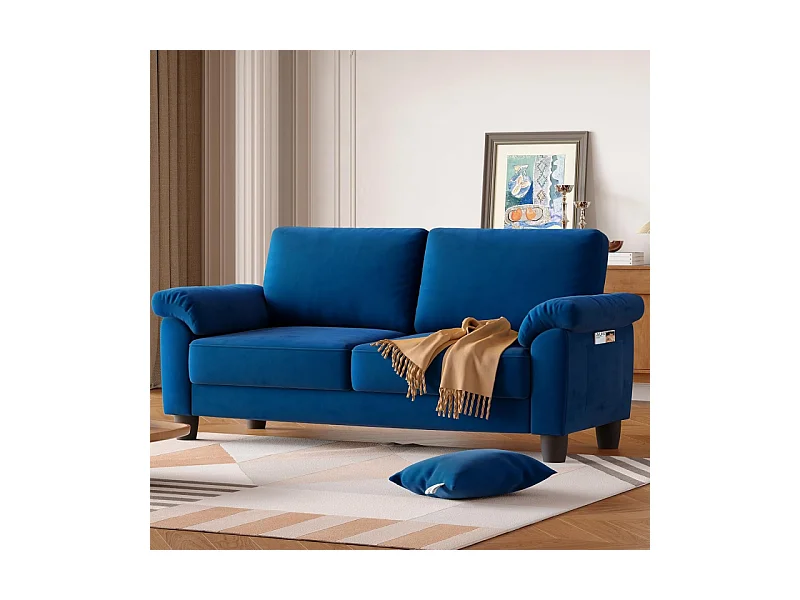 Sofá de la sala de estar 2 lugar en la tela de pista, sofá moderno a mediados de siglo, con bolsa de almacenamiento, 178x75x87cm, azul