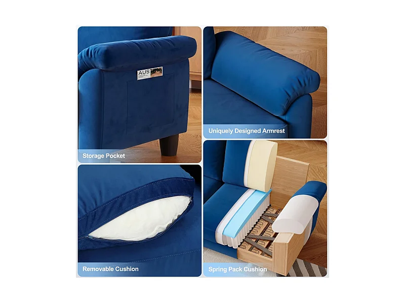 Divano soggiorno 2 Place in tessuto, divano moderno a metà del secolo, con sacchetto di stoccaggio, 178x75x87cm, blu, blu