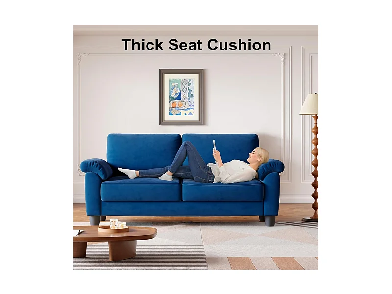 Divano soggiorno 2 Place in tessuto, divano moderno a metà del secolo, con sacchetto di stoccaggio, 178x75x87cm, blu, blu