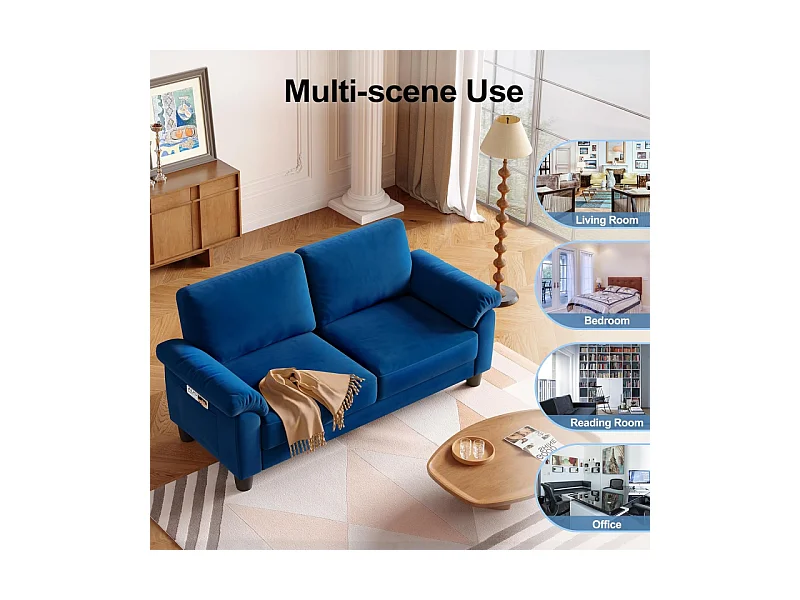 Divano soggiorno 2 Place in tessuto, divano moderno a metà del secolo, con sacchetto di stoccaggio, 178x75x87cm, blu, blu