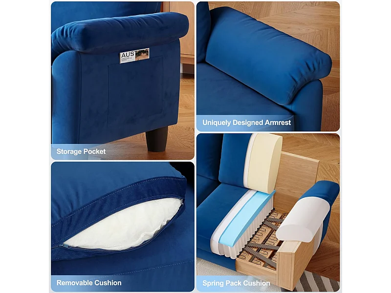 Divano soggiorno 2 Place in tessuto, divano moderno a metà del secolo, con sacchetto di stoccaggio, 178x75x87cm, blu, blu