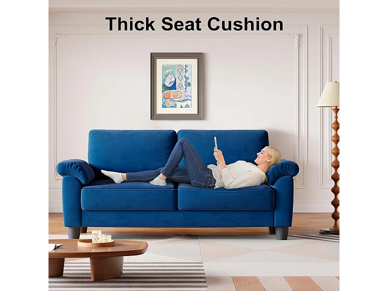 Divano soggiorno 2 Place in tessuto, divano moderno a metà del secolo, con sacchetto di stoccaggio, 178x75x87cm, blu, blu