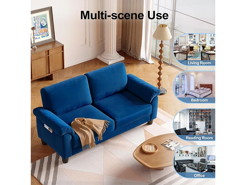 Divano soggiorno 2 Place in tessuto, divano moderno a metà del secolo, con sacchetto di stoccaggio, 178x75x87cm, blu, blu