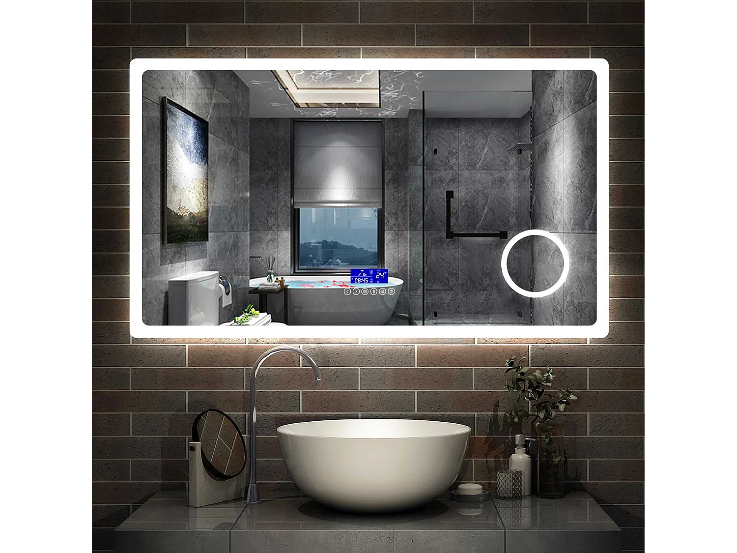 AICA Miroir salle de bain LED Bluetooth,120x70cm,grossissement 3X,horloge,dimmable 3 Couleurs avec anti-buée et mémoire