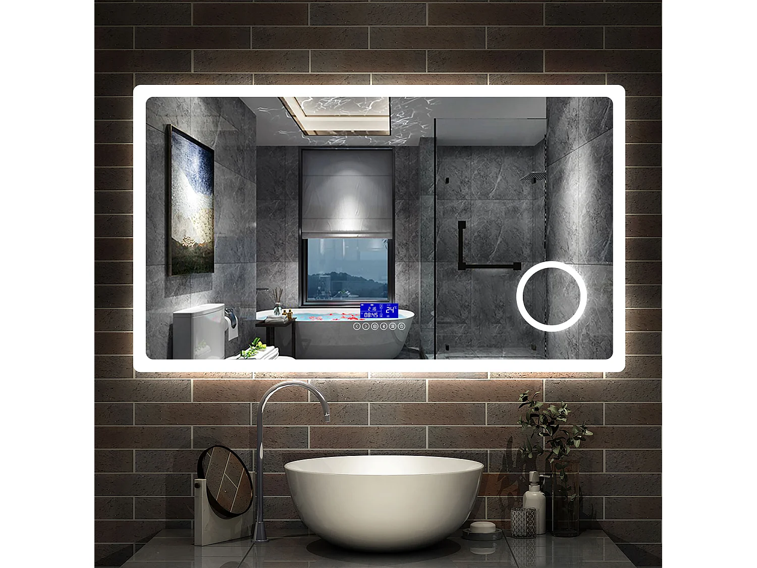 AICA Miroir salle de bain LED Bluetooth,140x80cm,grossissement 3X,horloge,dimmable 3 Couleurs avec anti-buée et mémoire