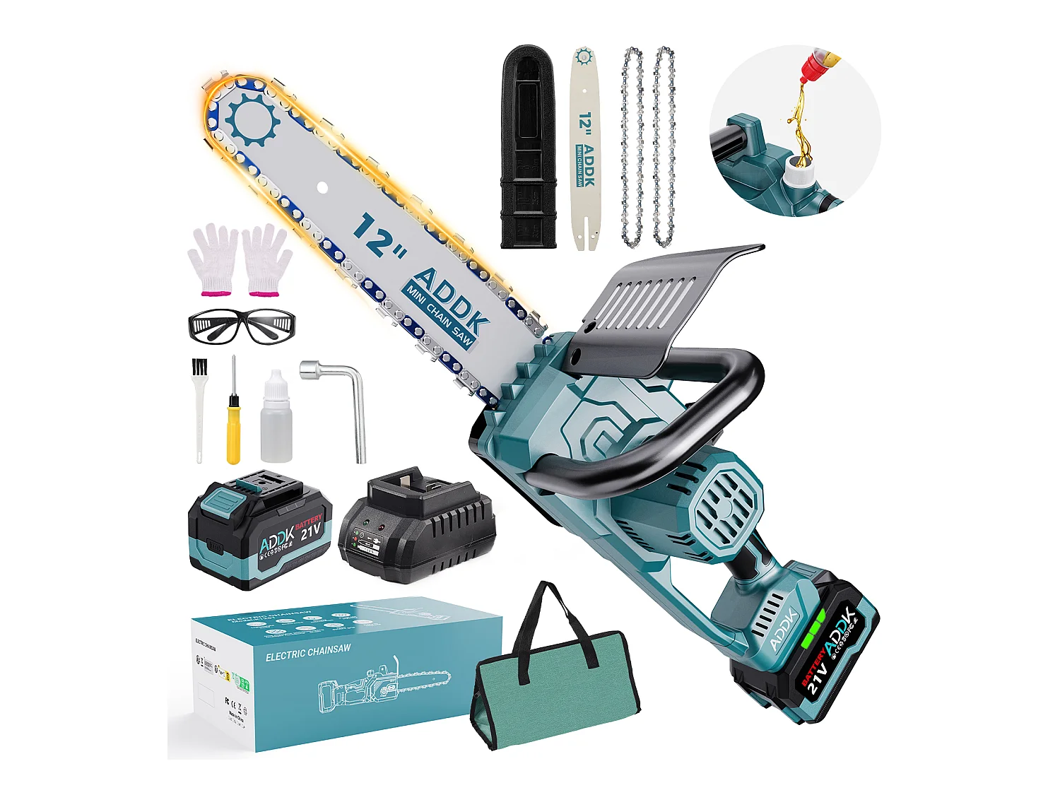Brushless Tronçonneuse avec batterie 6000mAh, 12 pouces scie à chaîne électrique sans fil