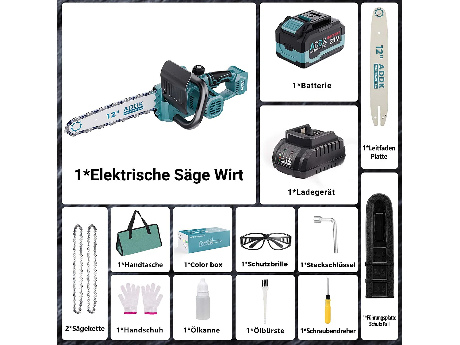 Brushless Tronçonneuse avec batterie 6000mAh, 12 pouces scie à chaîne électrique sans fil