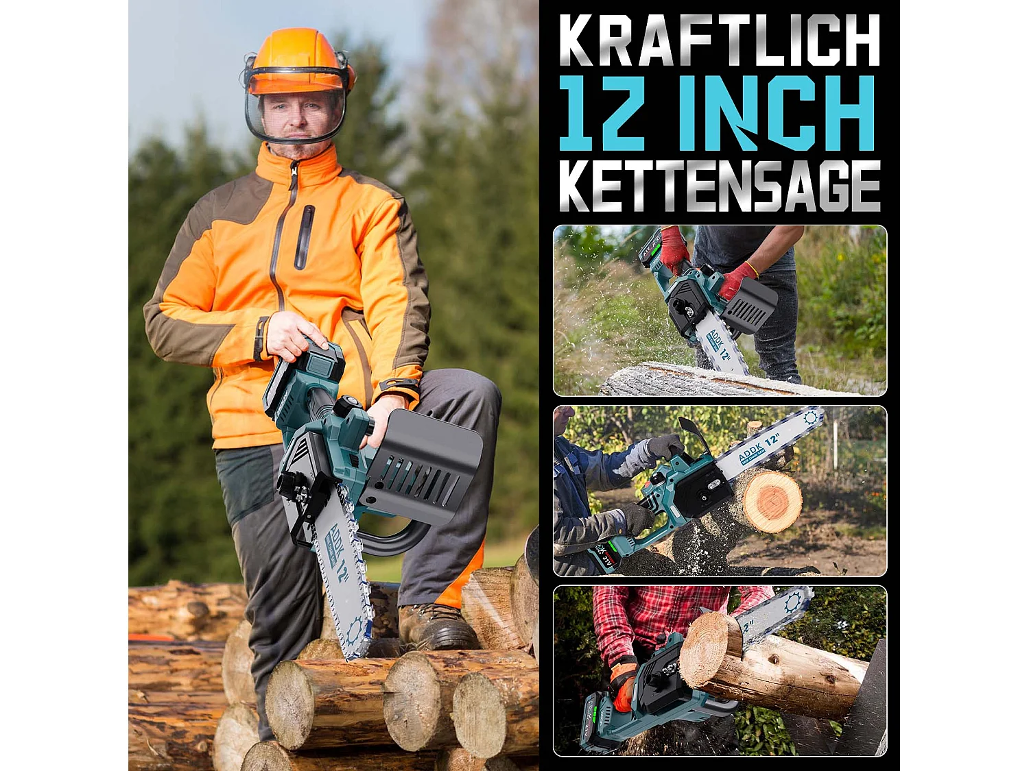 Brushless Tronçonneuse avec batterie 6000mAh, 12 pouces scie à chaîne électrique sans fil