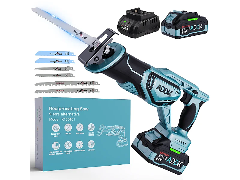 Scie alternative sans fil, sans balais, avec batterie 21 V 4,0 Ah, 0 à 3 300 tr-min, course alternative jusqu'à 28 mm