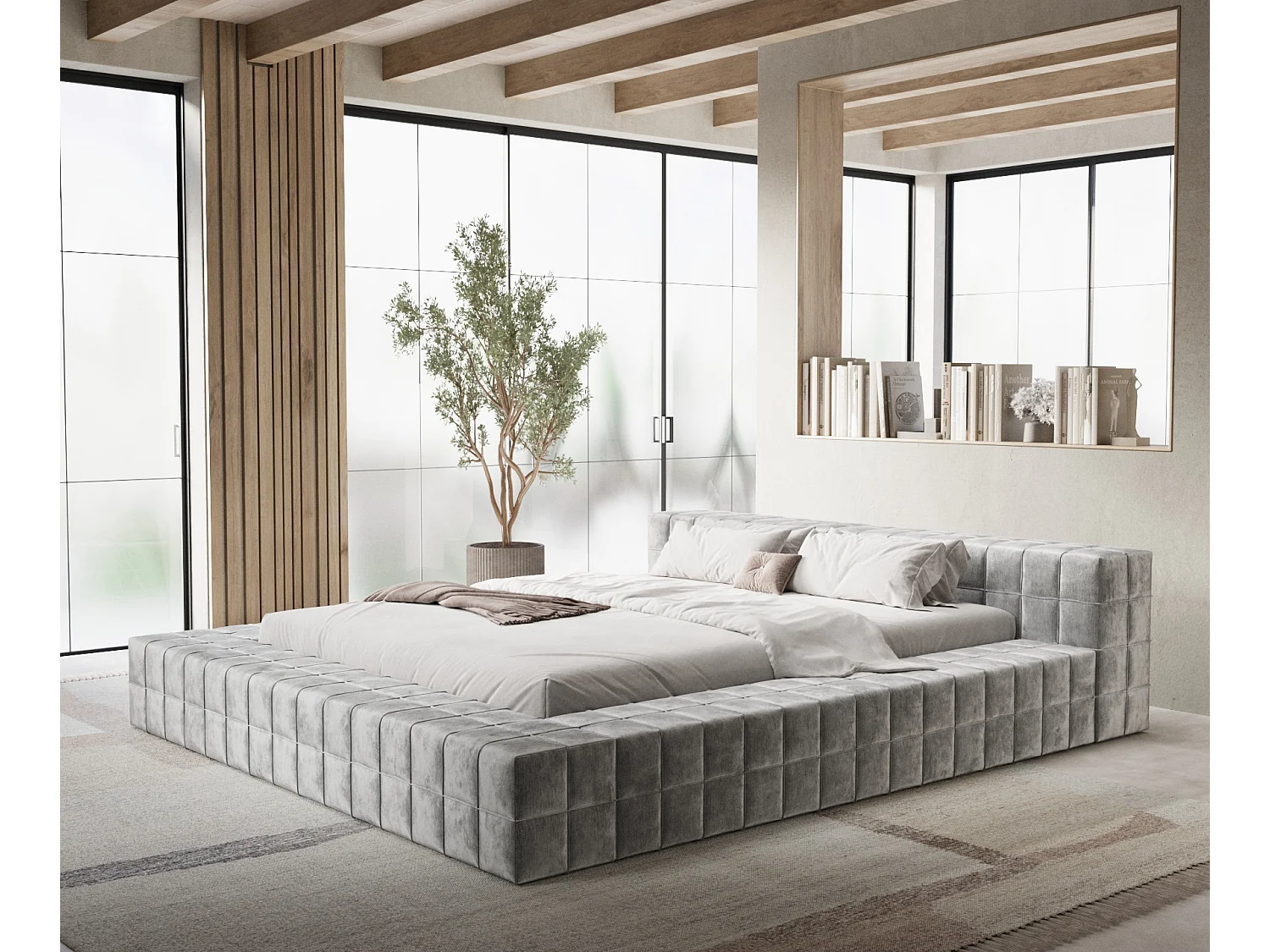 Polsterbett Nessino - 140 x 200 cm - Chenille-Stoff - hellgrau