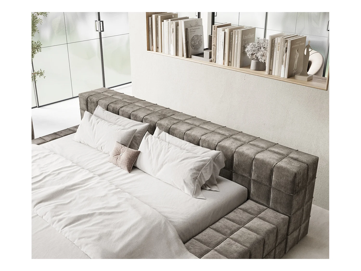 Polsterbett Nessino - 160 x 200 cm - Chenille-Stoff - braun