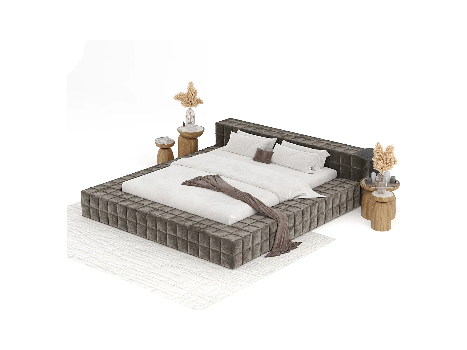 Polsterbett Nessino - 160 x 200 cm - Chenille-Stoff - braun