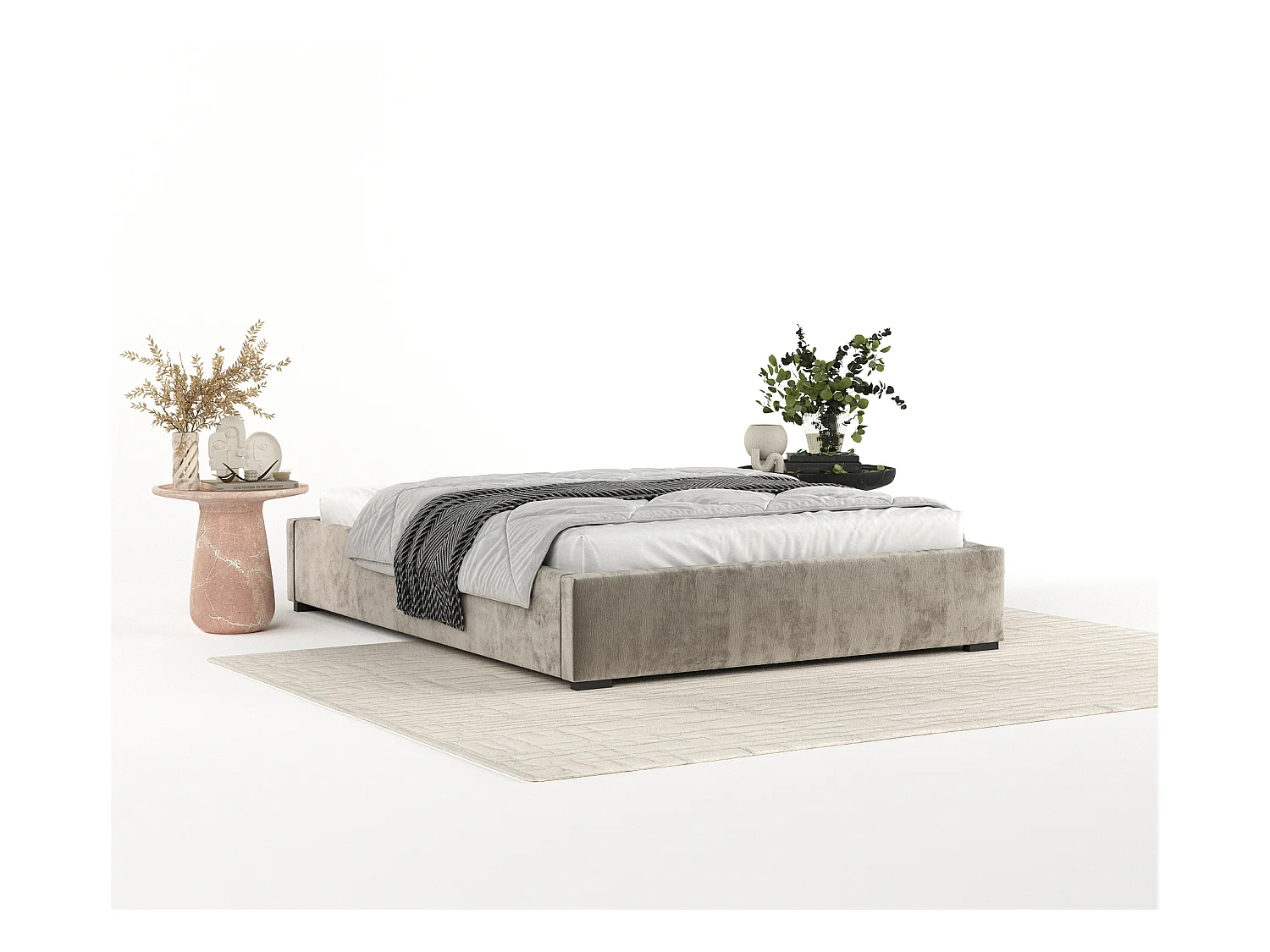 Lit coffre Maple - 160 x 200 cm - chenille - beige