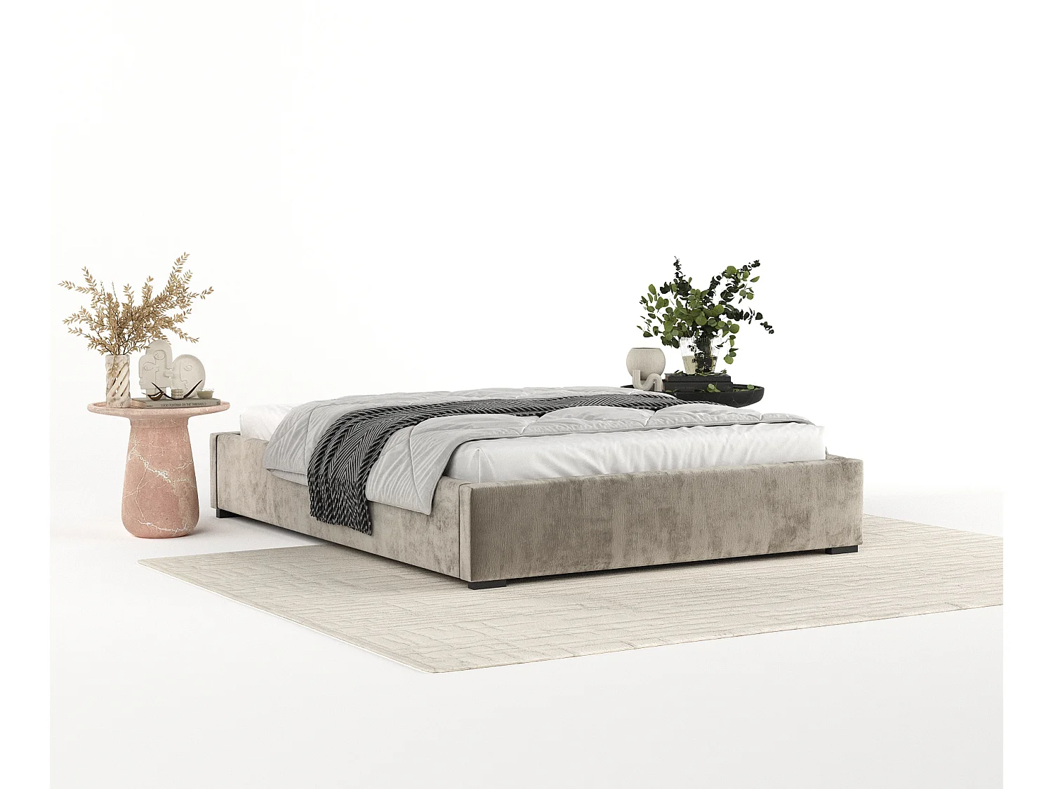 Lit coffre Maple - 160 x 200 cm - chenille - beige