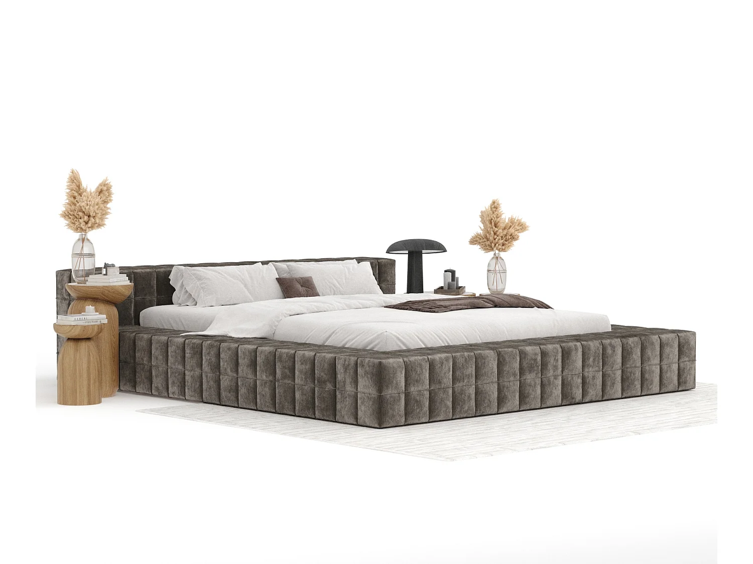 Lit coffre Nessino - 140 x 200 cm - chenille - brun