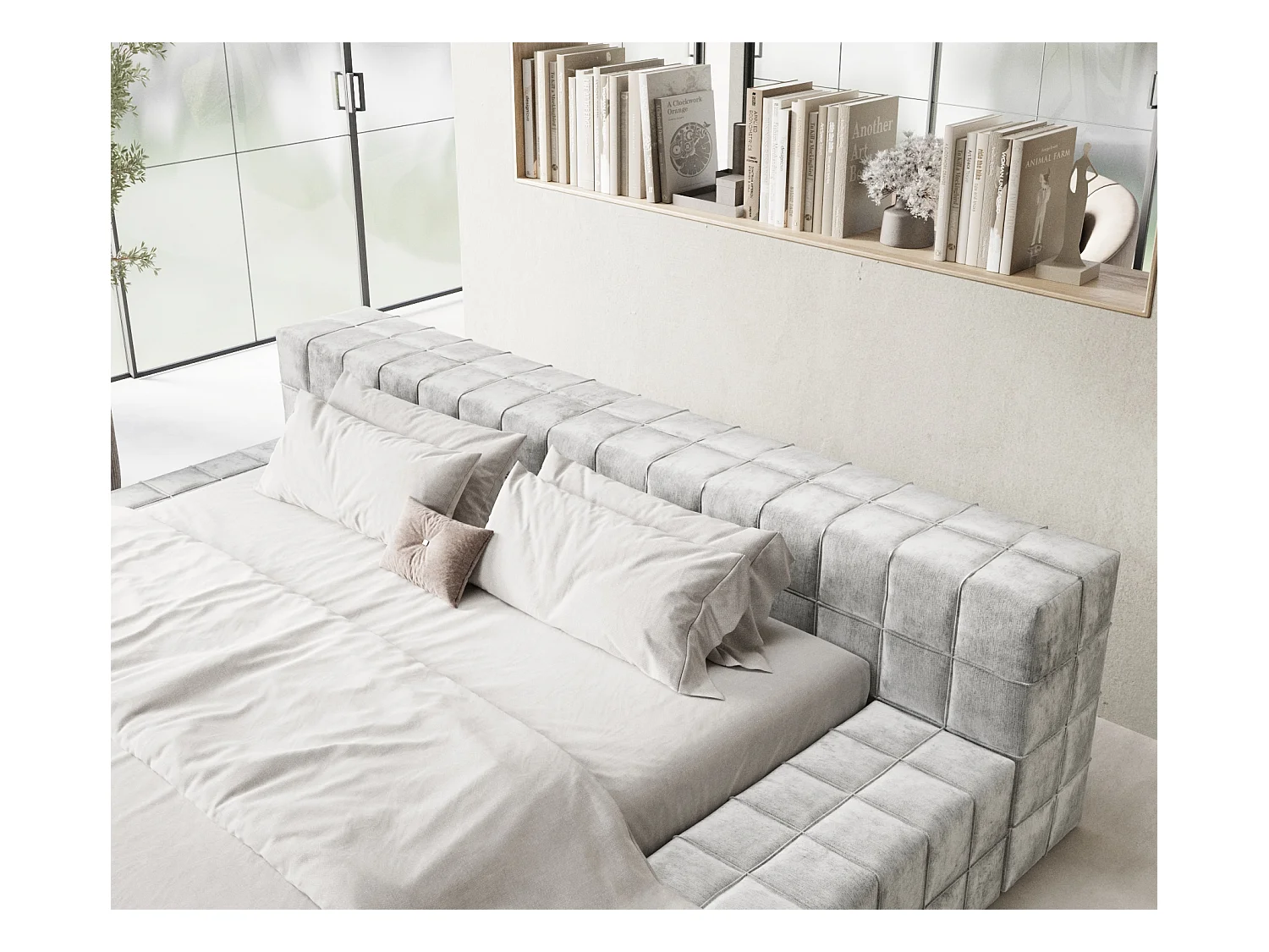 Polsterbett Nessino - 160 x 200 cm - Chenille-Stoff - hellgrau