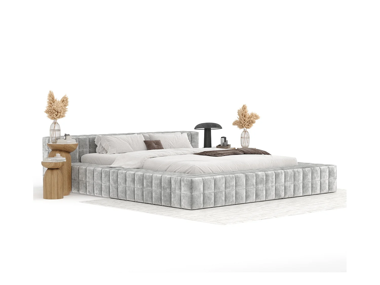 Polsterbett Nessino - 160 x 200 cm - Chenille-Stoff - hellgrau