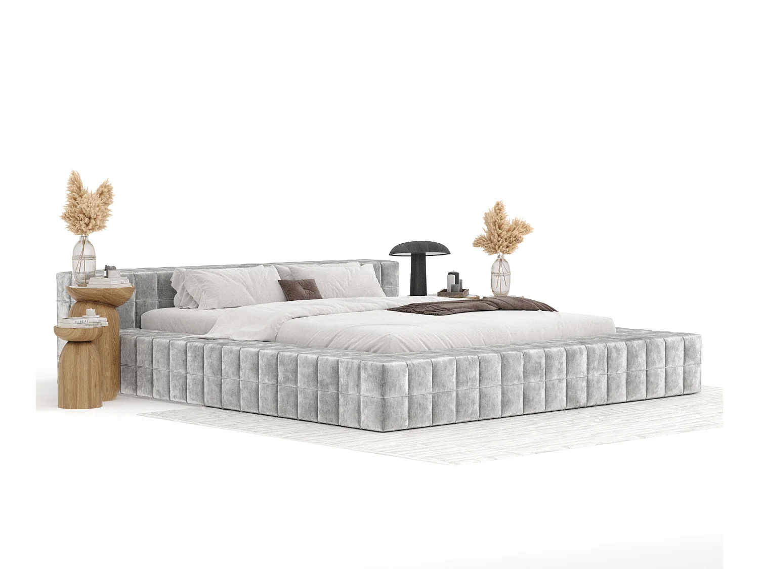 Polsterbett Nessino - 160 x 200 cm - Chenille-Stoff - hellgrau