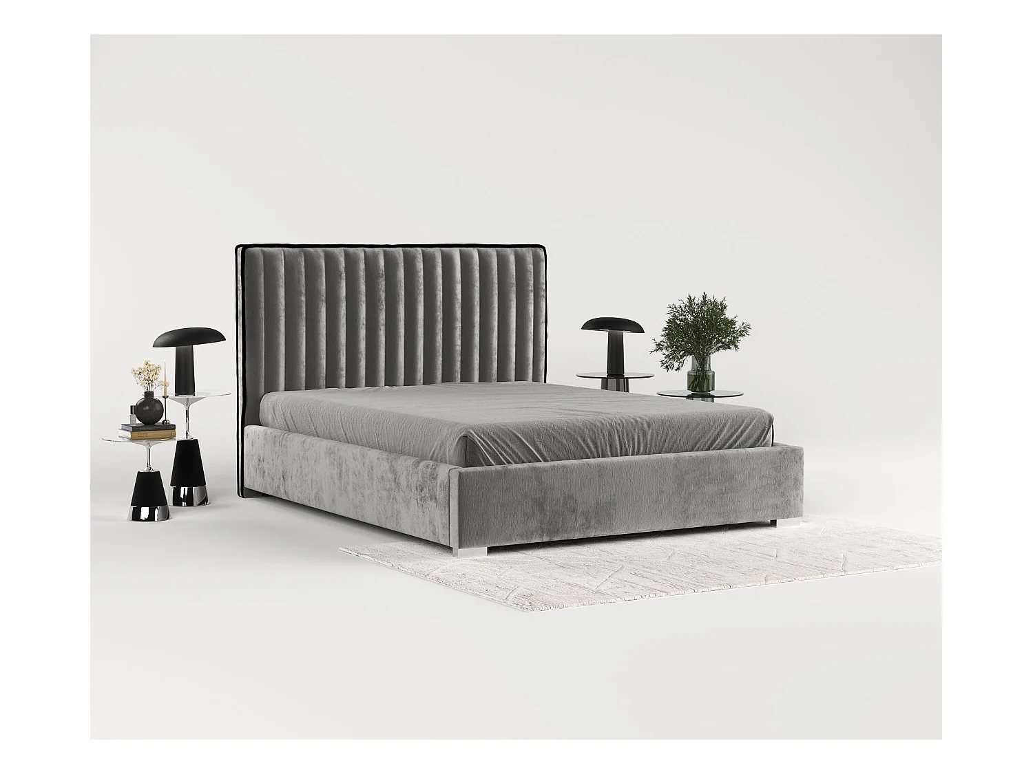 Lit coffre Breeze - 160 x 200 cm - chenille - gris