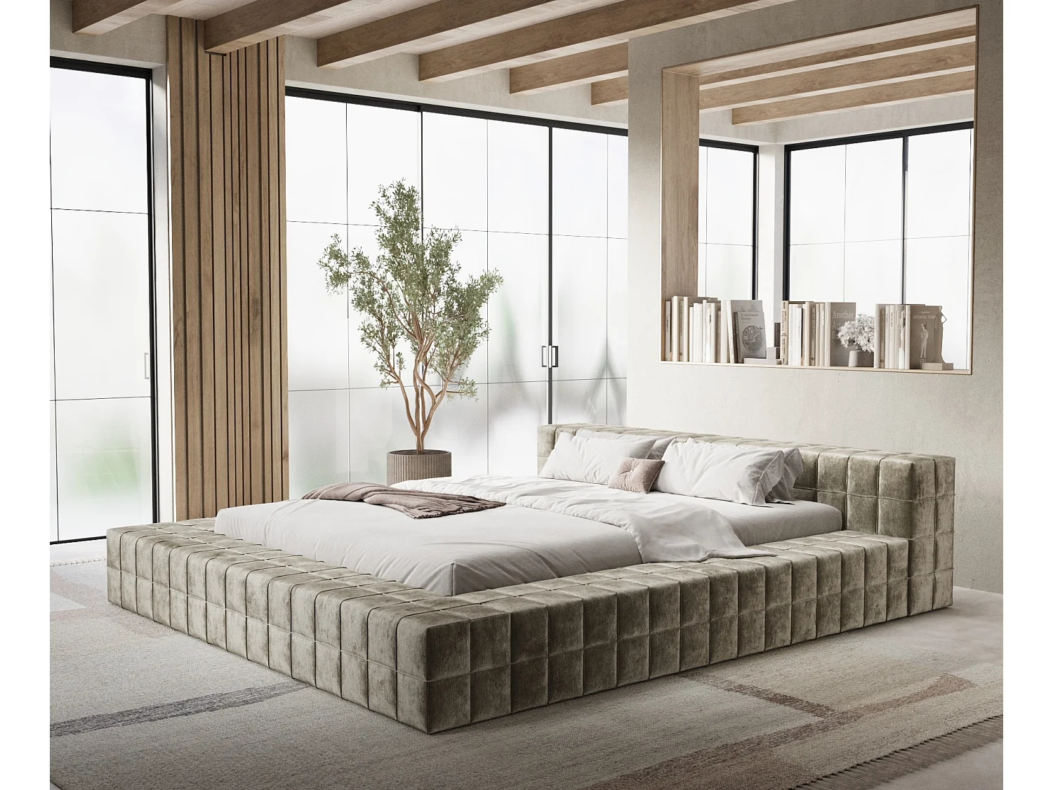 Lit coffre Nessino - 180 x 200 cm - chenille - beige