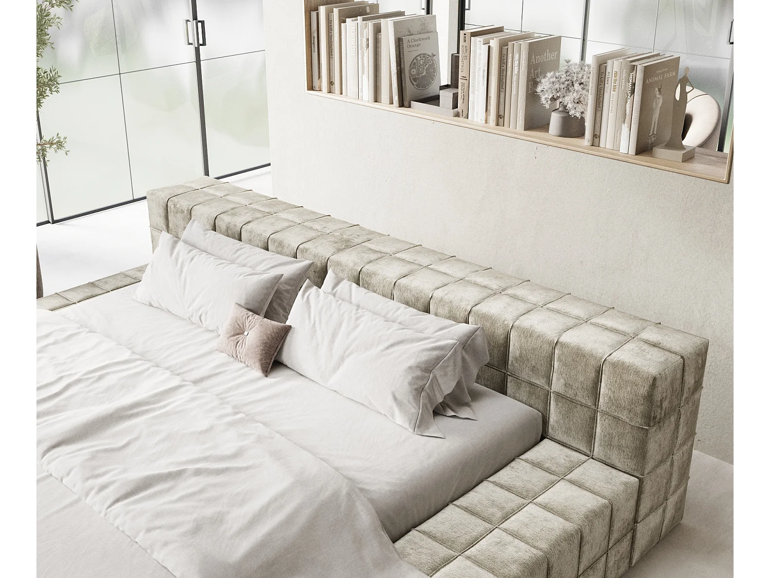 Lit coffre Nessino - 180 x 200 cm - chenille - beige