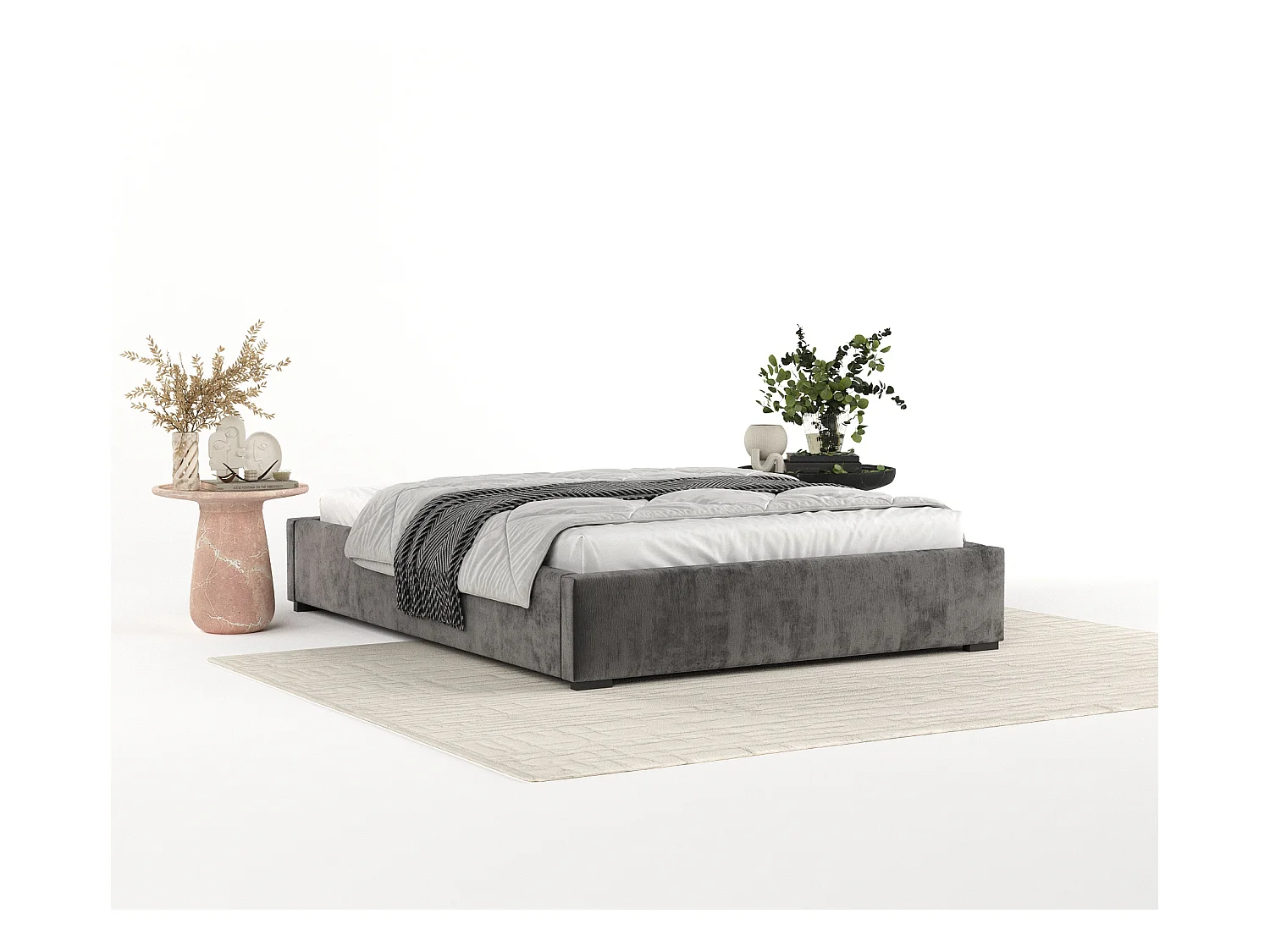 Lit coffre Maple - 200 x 200 cm - chenille - gris foncé