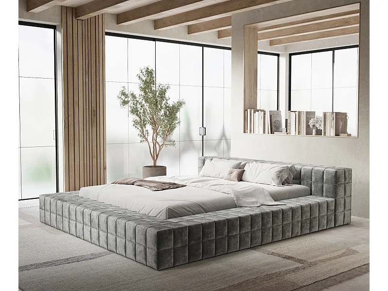 Lit coffre Nessino - 160 x 200 cm - chenille - gris