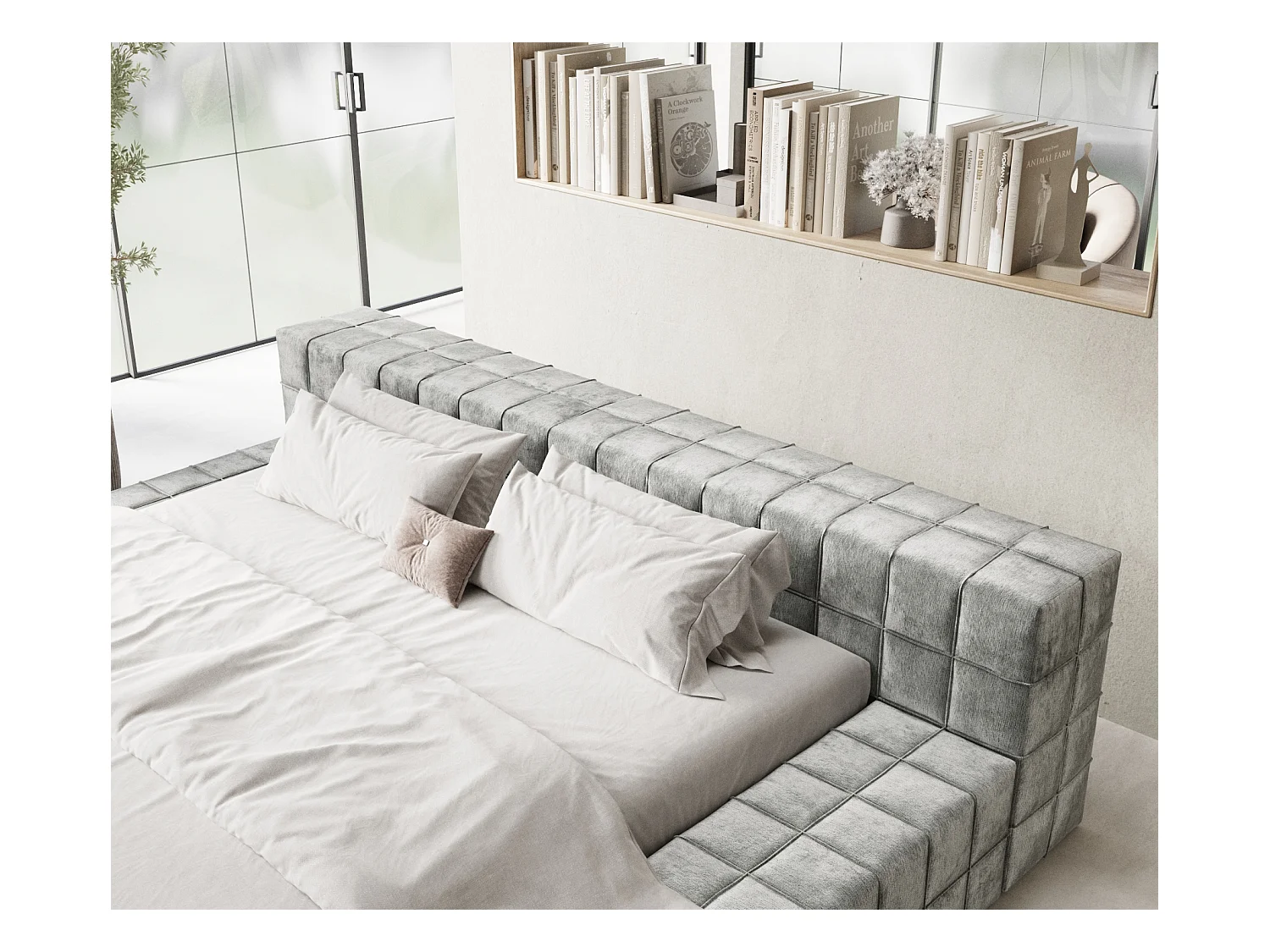 Polsterbett Nessino - 160 x 200 cm - Chenille-Stoff - grau