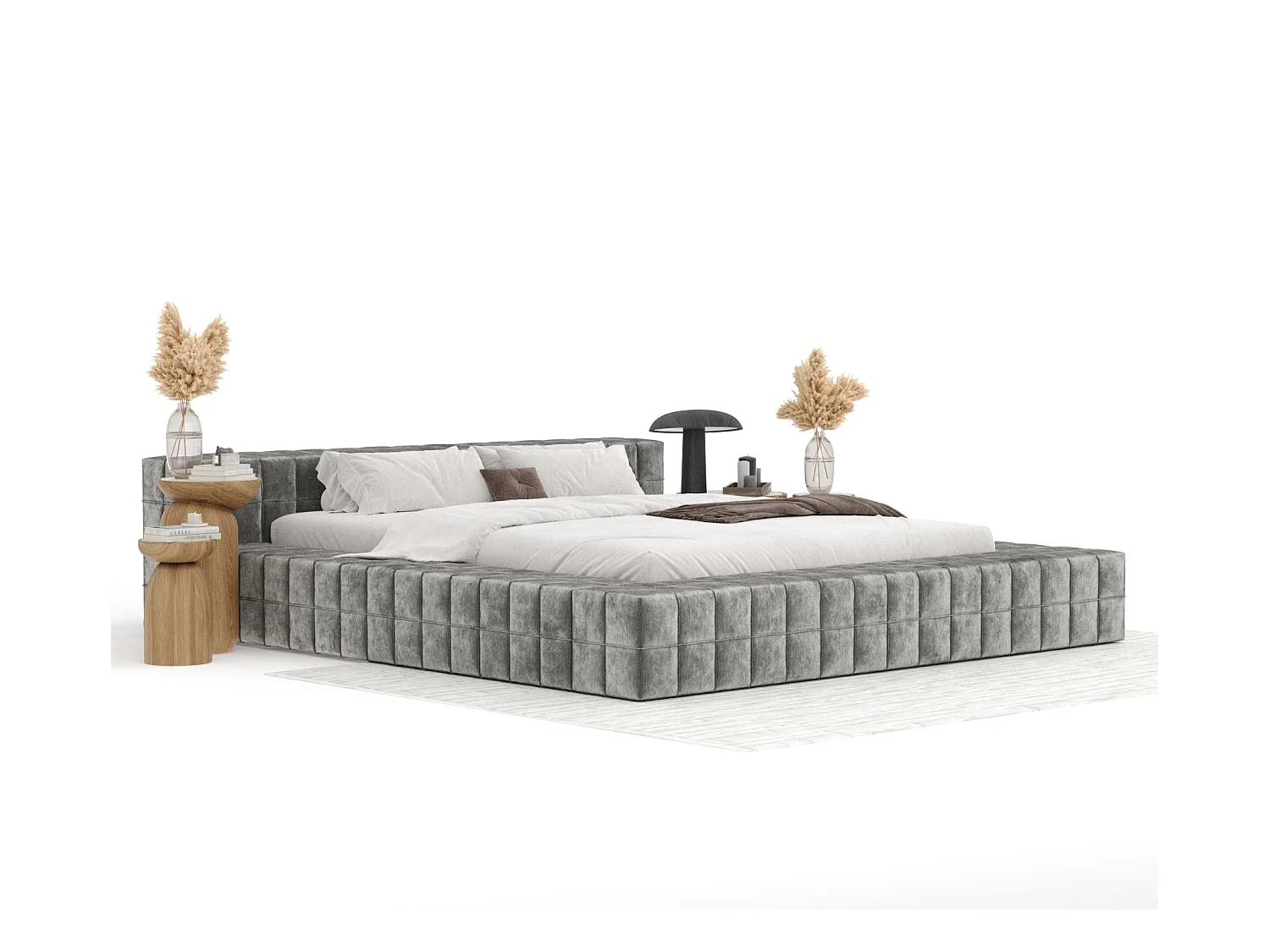 Polsterbett Nessino - 160 x 200 cm - Chenille-Stoff - grau