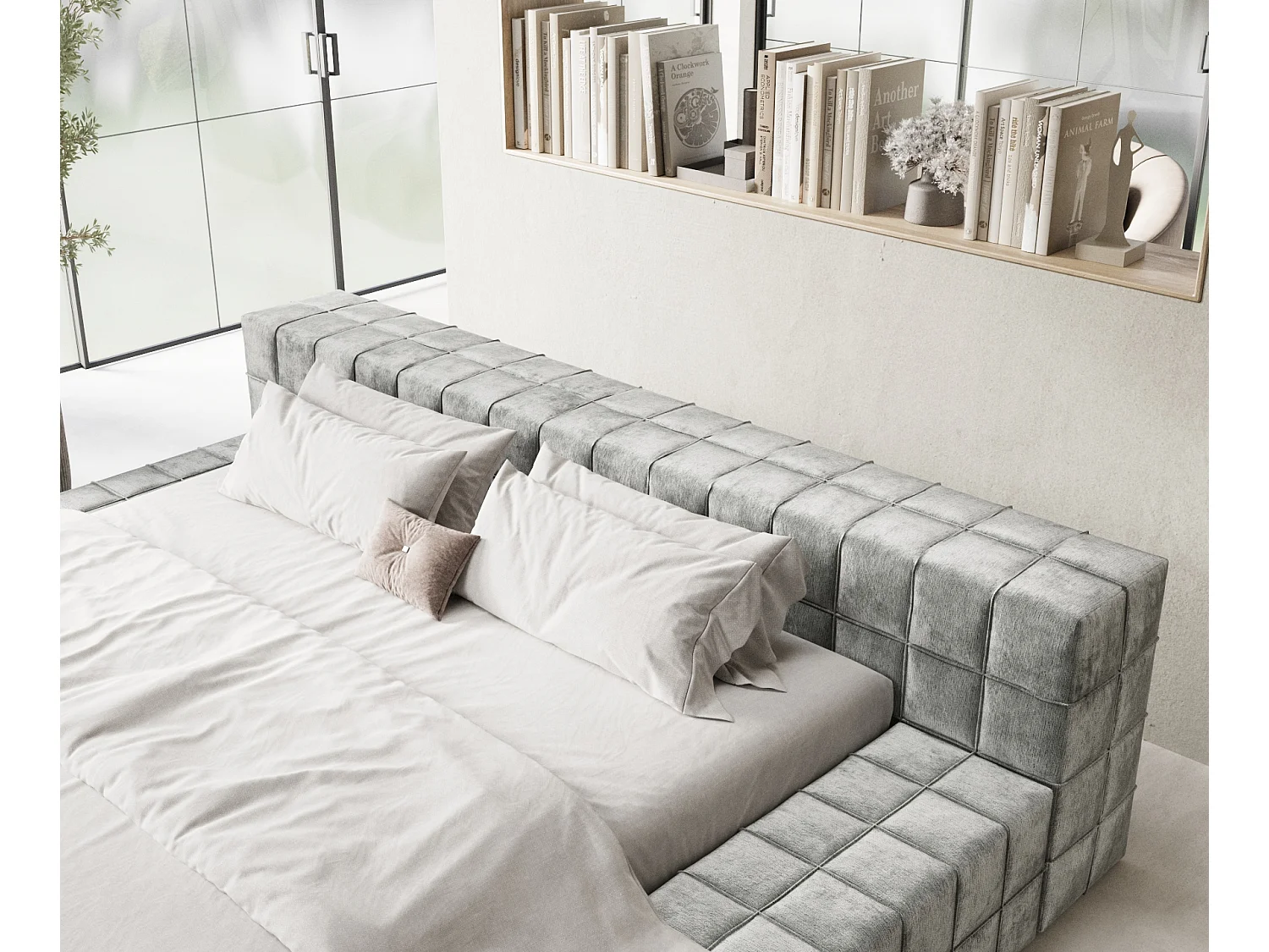 Polsterbett Nessino - 160 x 200 cm - Chenille-Stoff - grau