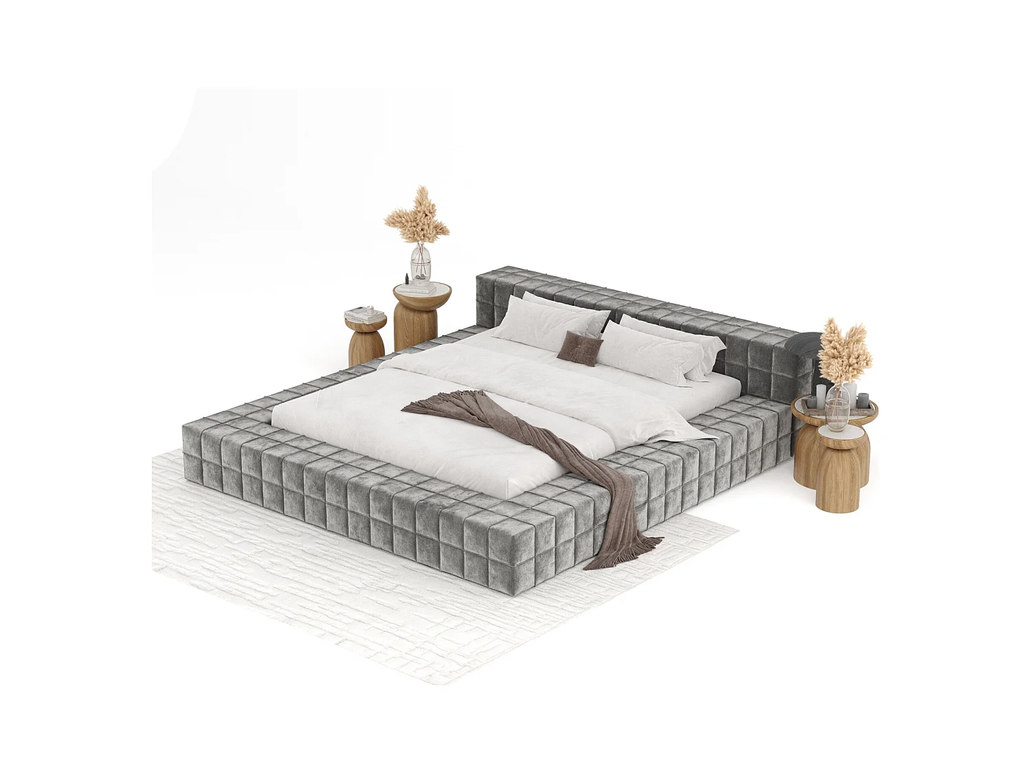 Polsterbett Nessino - 200 x 200 cm - Chenille-Stoff - grau