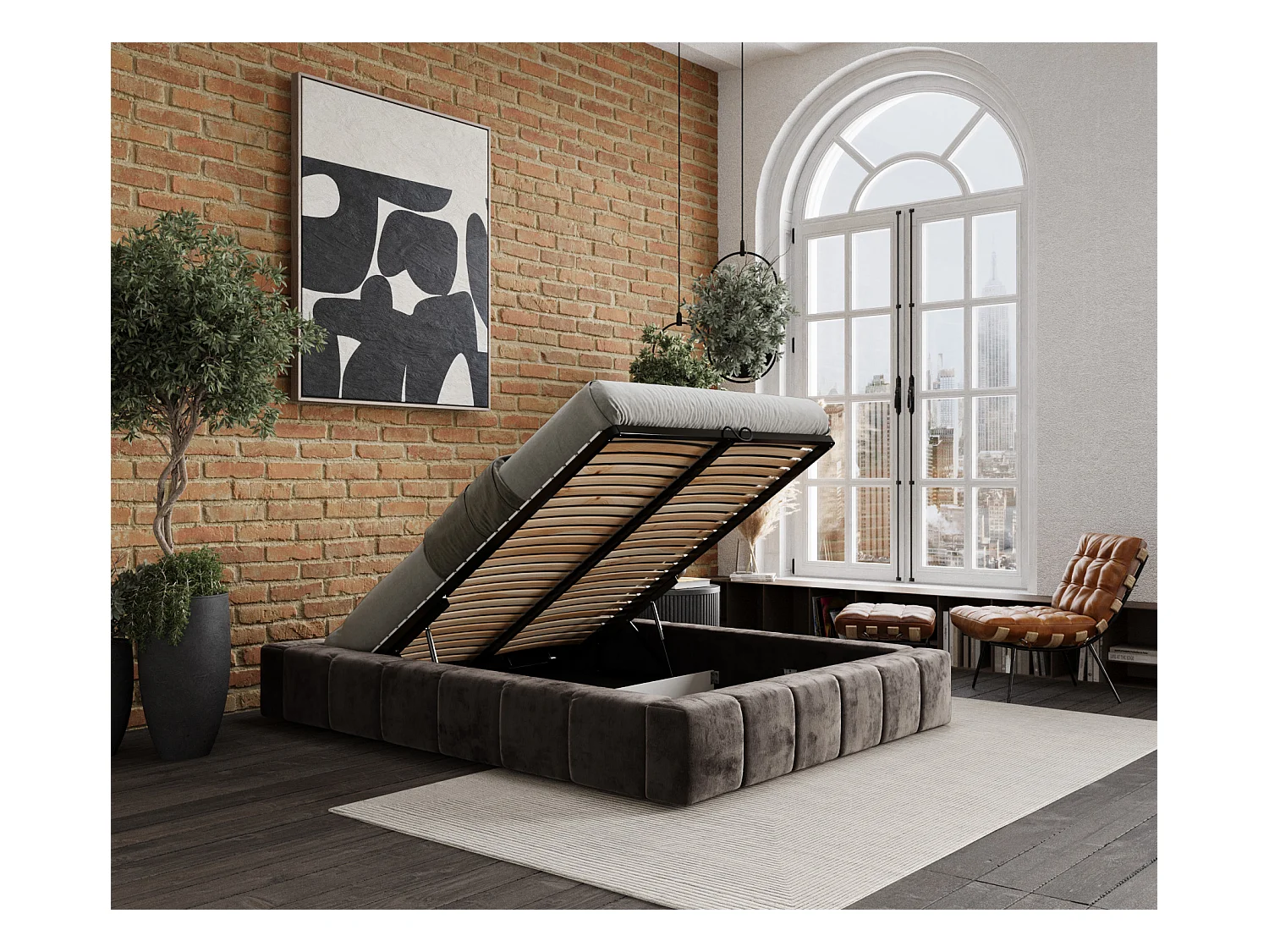 Lit coffre Aruba - 180 x 200 cm - chenille - brun
