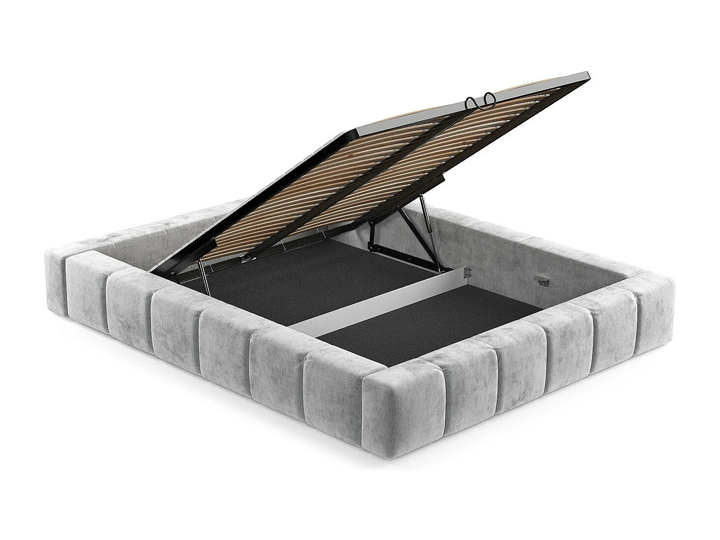 Lit coffre Aruba - 160 x 200 cm - chenille - gris clair