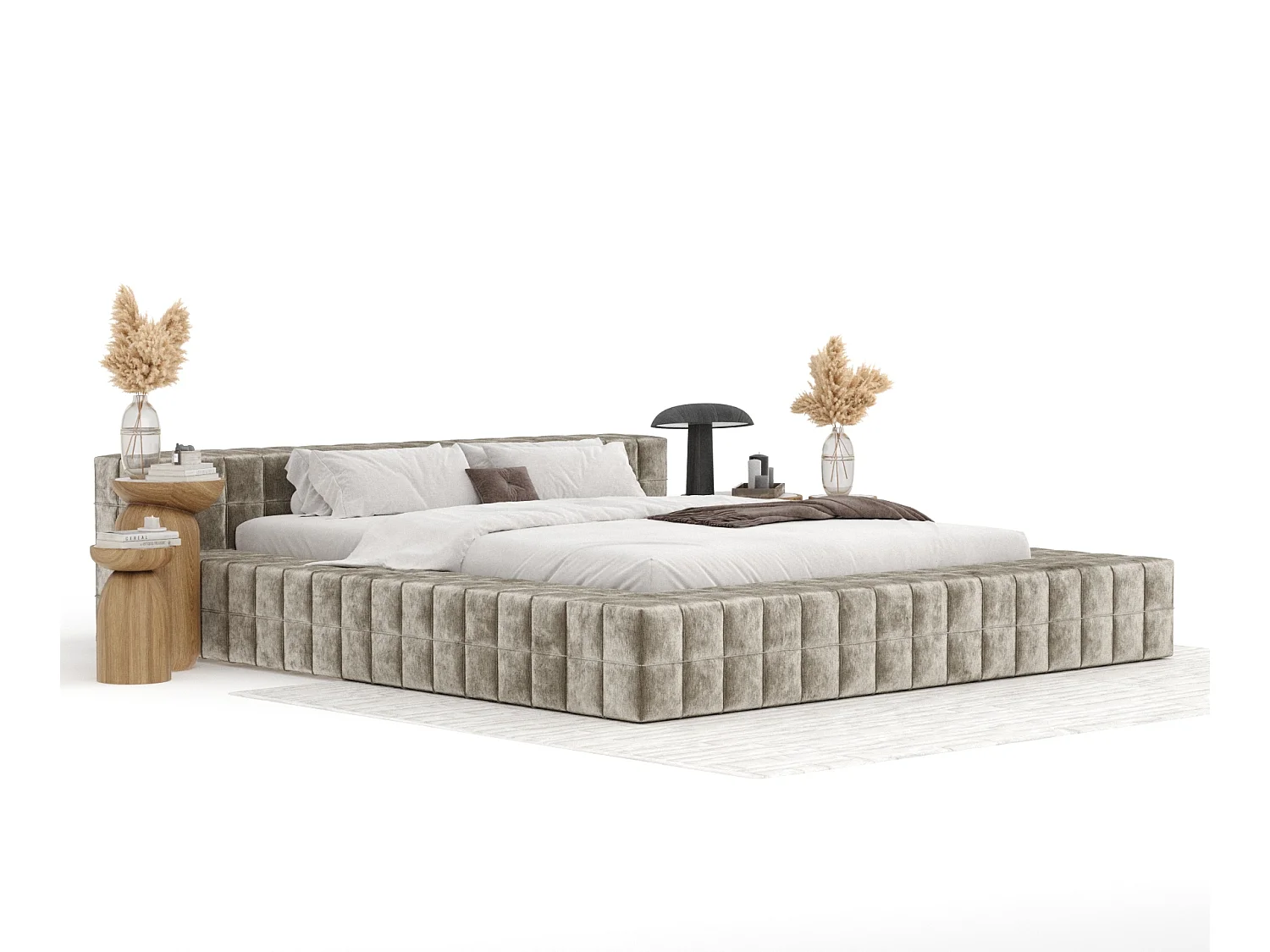 Polsterbett Nessino - 140 x 200 cm - Chenille-Stoff - beige