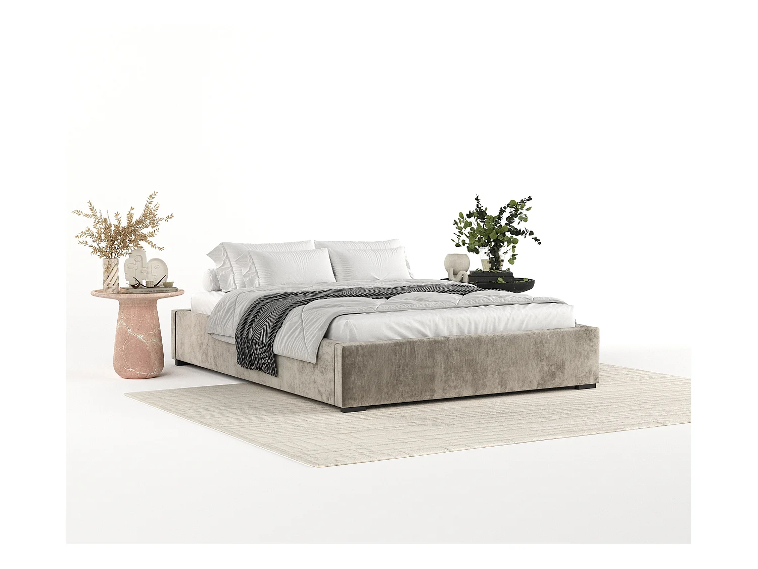 Lit coffre Maple - 200 x 200 cm - chenille - beige