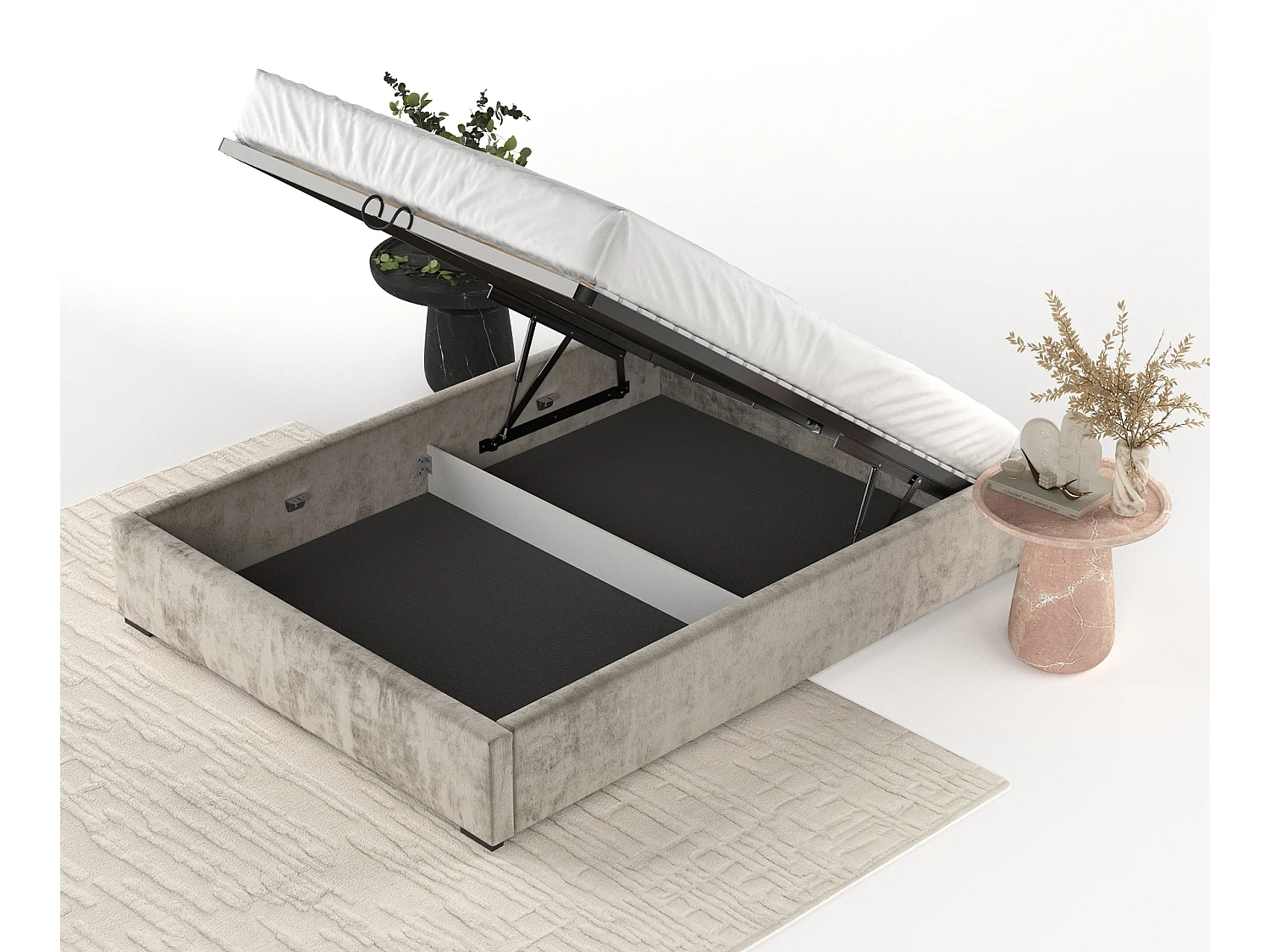 Polsterbett Maple - 200 x 200 cm - Chenille-Stoff - beige