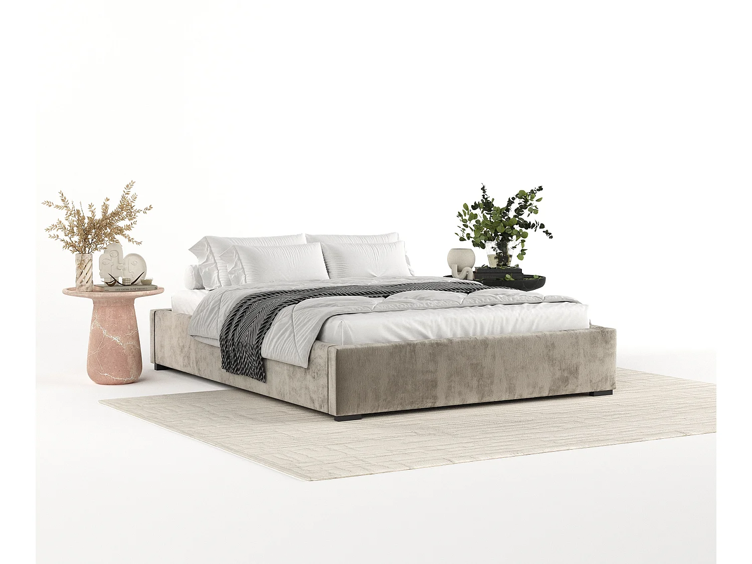 Polsterbett Maple - 200 x 200 cm - Chenille-Stoff - beige