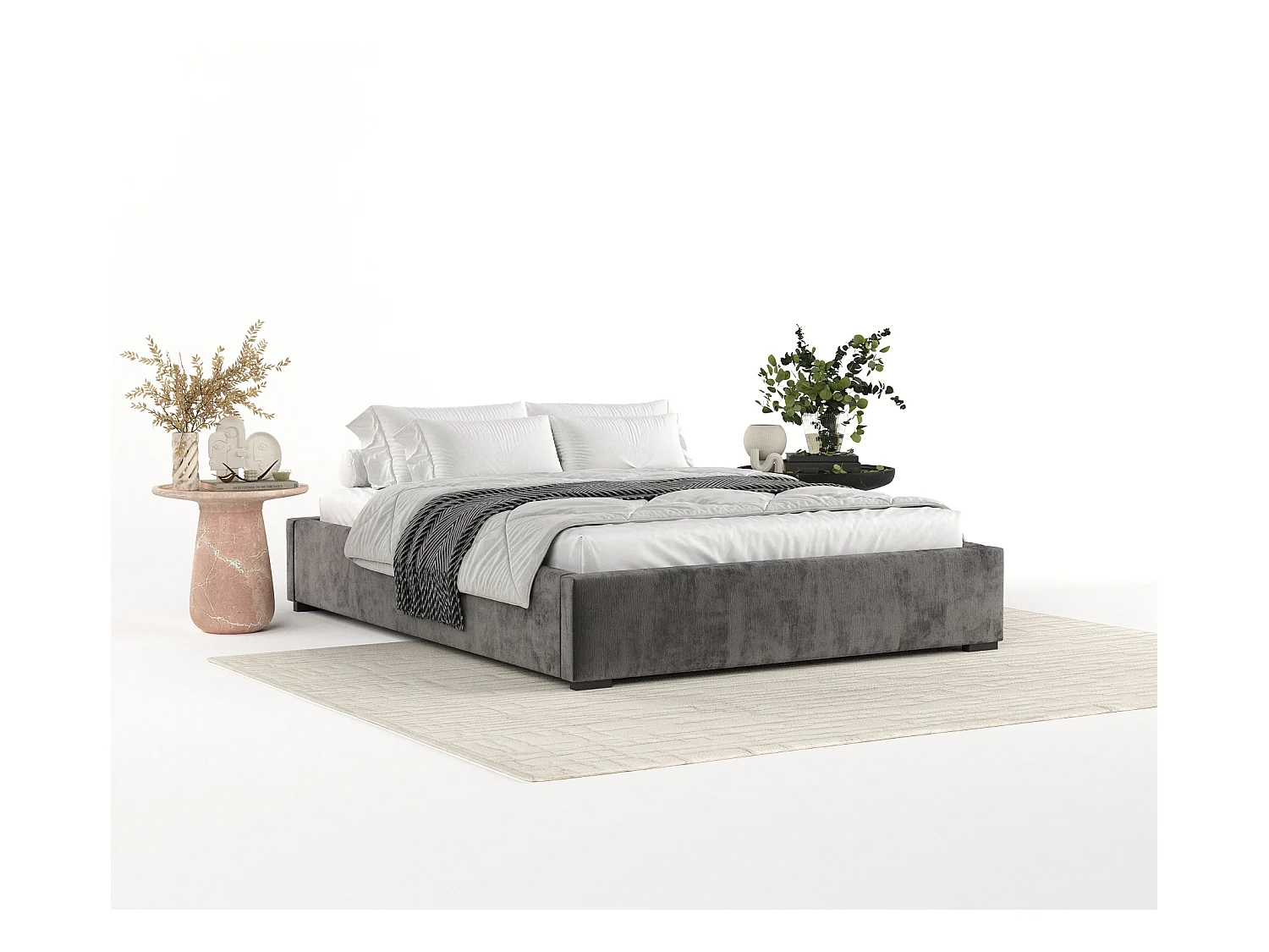 Lit coffre Maple - 140 x 200 cm - chenille - gris foncé