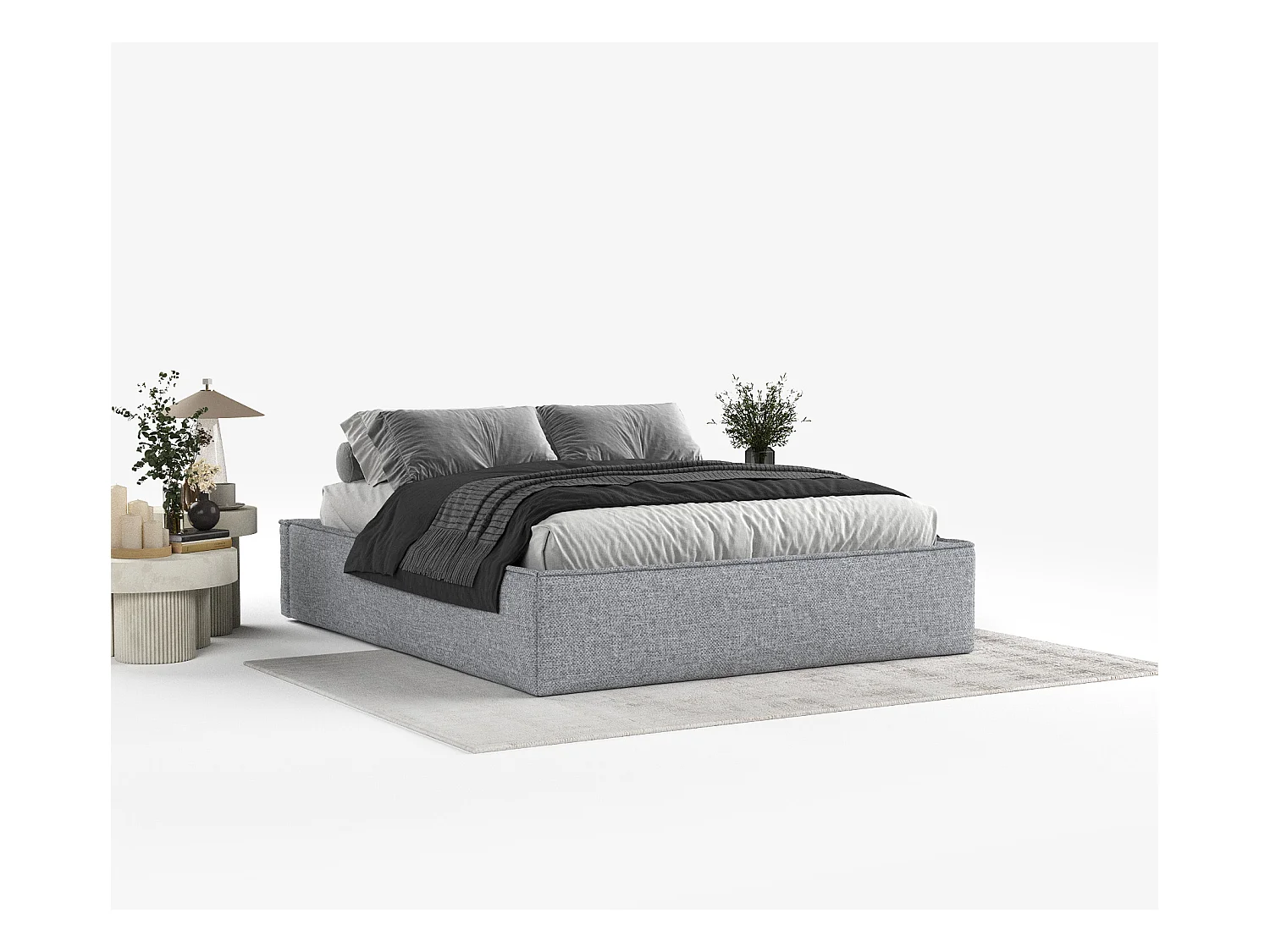 Lit coffre Alvar - 160 x 200 cm - chenille - gris