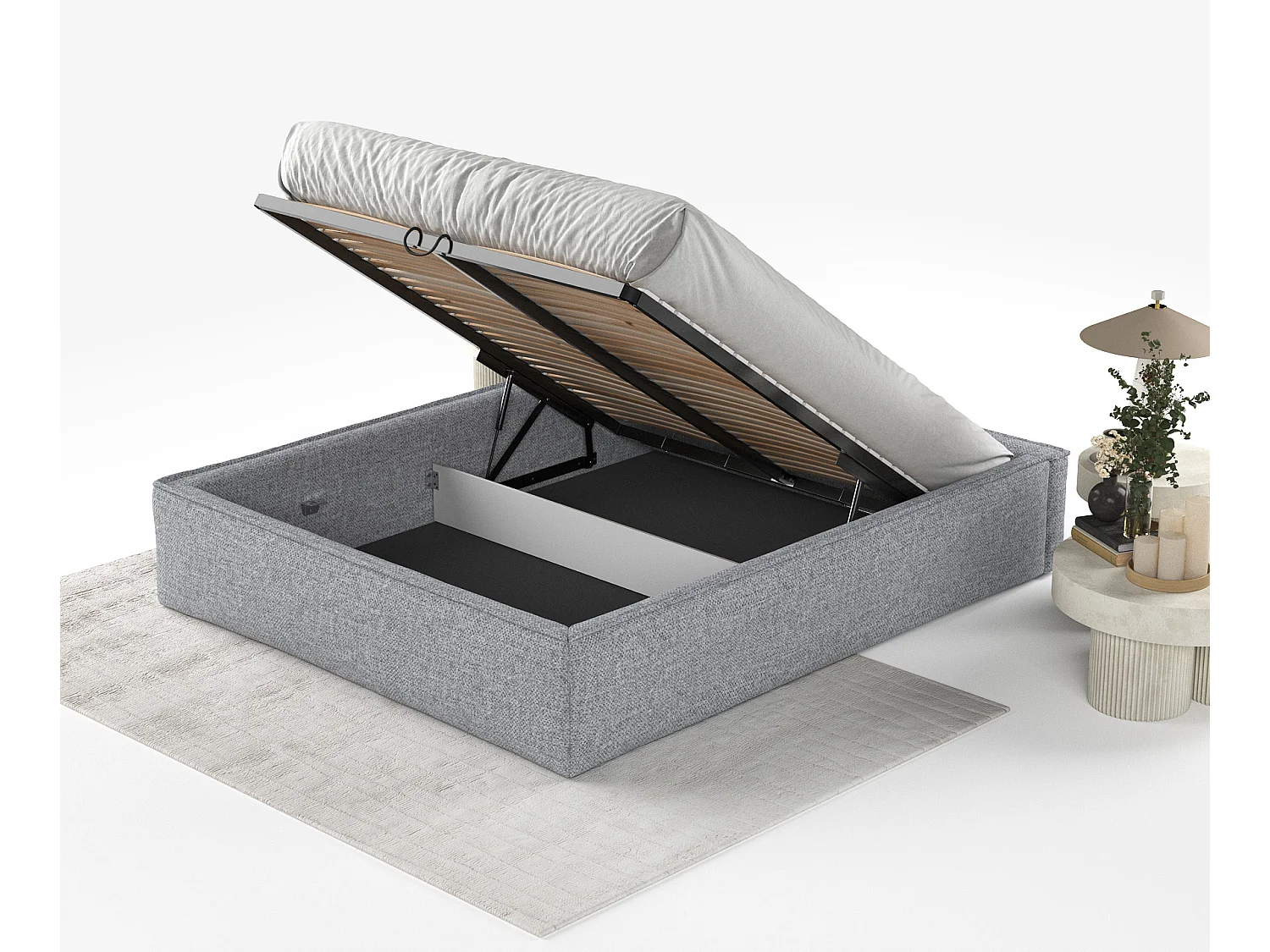 Lit coffre Alvar - 160 x 200 cm - chenille - gris